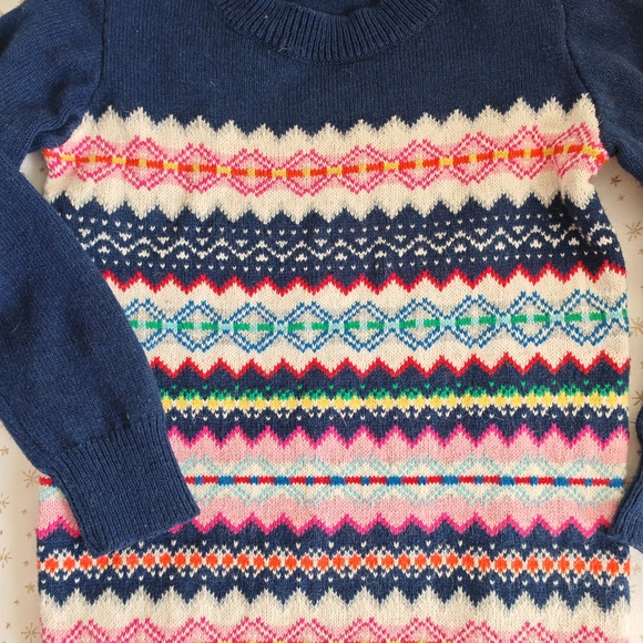 3/25 Gap Kids Girl Fair Isle Navy Blue Long Sleeve Crew Sweater - Picture 4 of 10